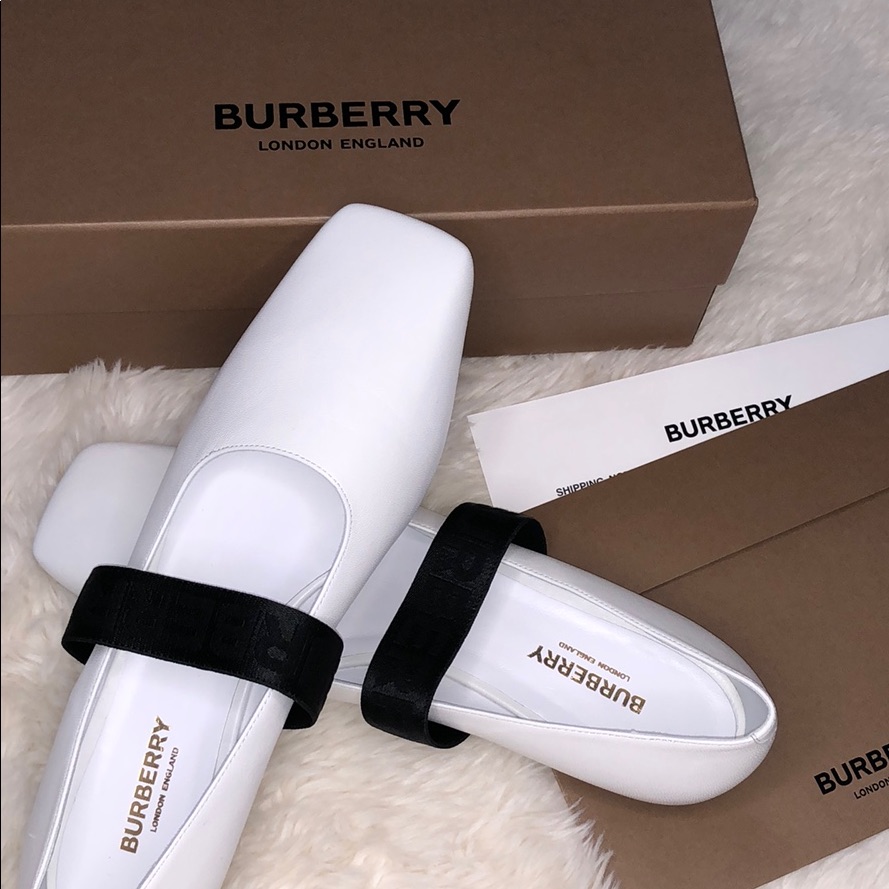 Nib Burberry Pennine Flats - White Leather
